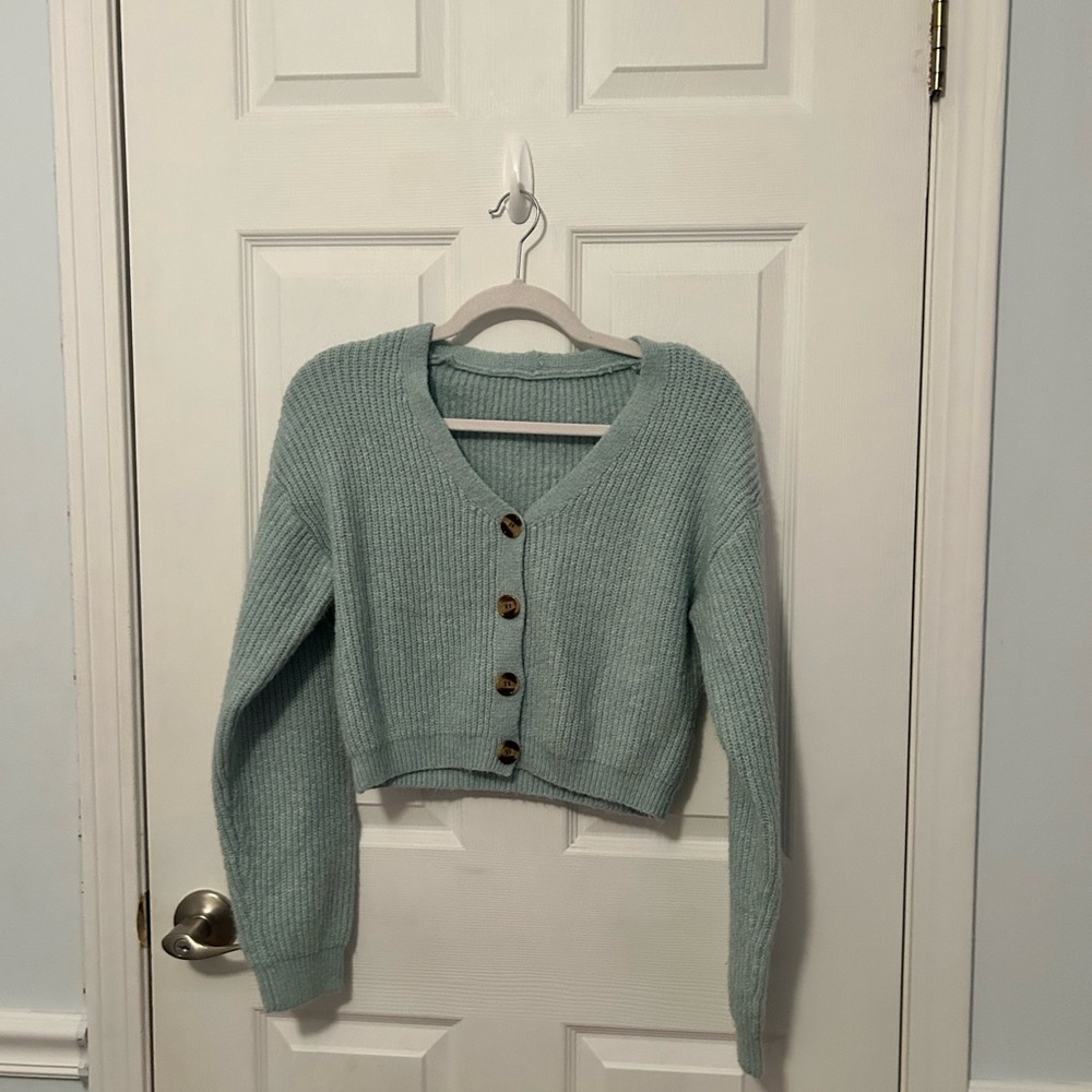 SHEIN Women's Blue Button-Up Sweater